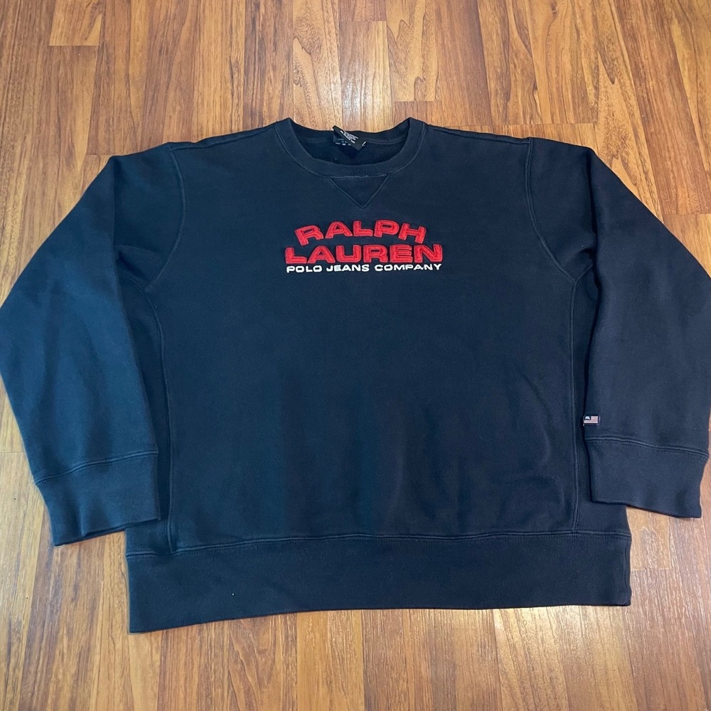 Ralph Lauren Polo Jeans Co Sweatshirt Mens Large Black Embroidered Logo Pullover